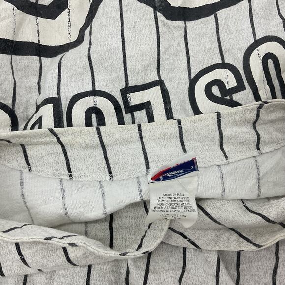 Quitman Vintage Los Lobos Men's XL Gray Cotton Striped Baseball Jersey Preowned - Picture 5 of 8